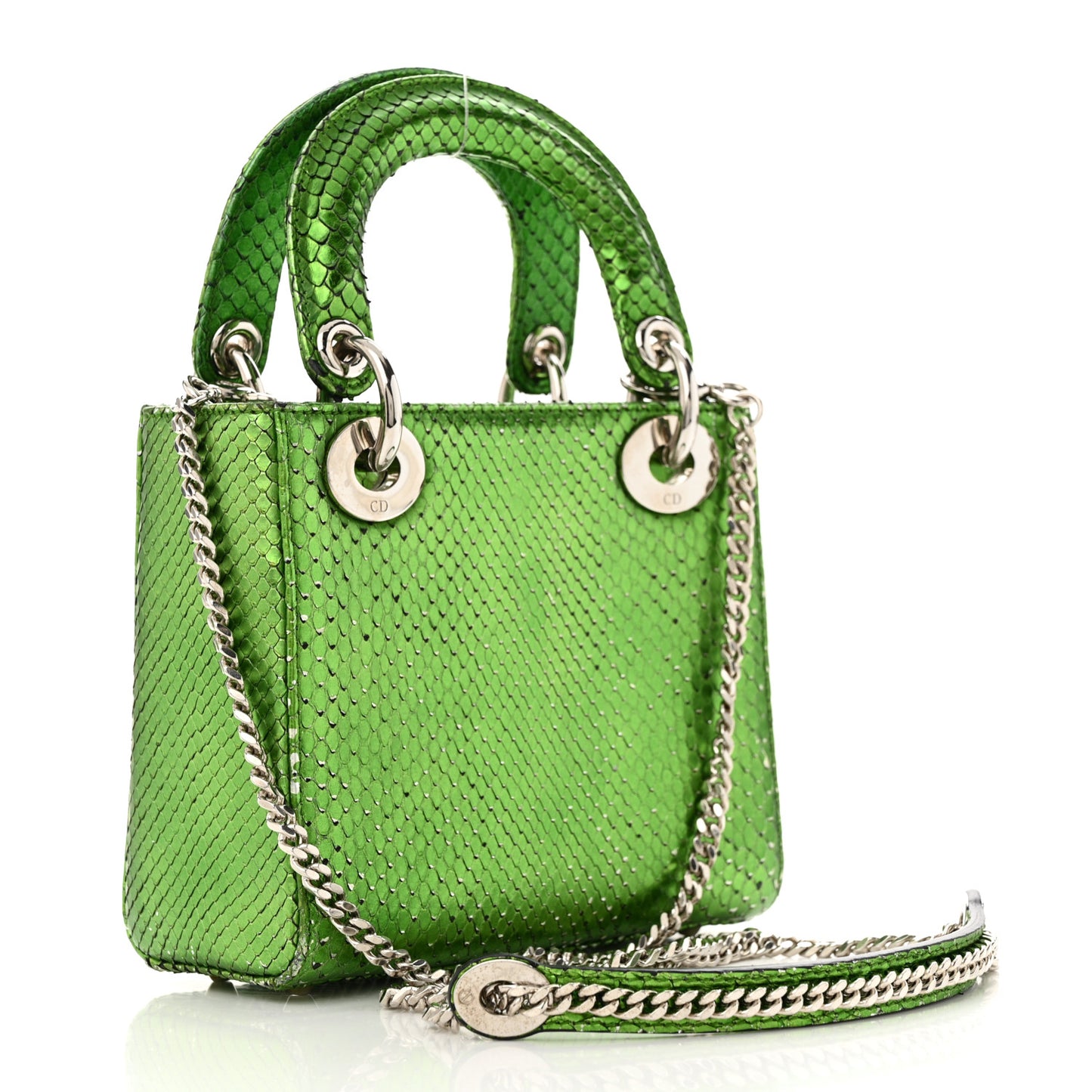 Metallic Snakeskin Mini Lady Dior Green
