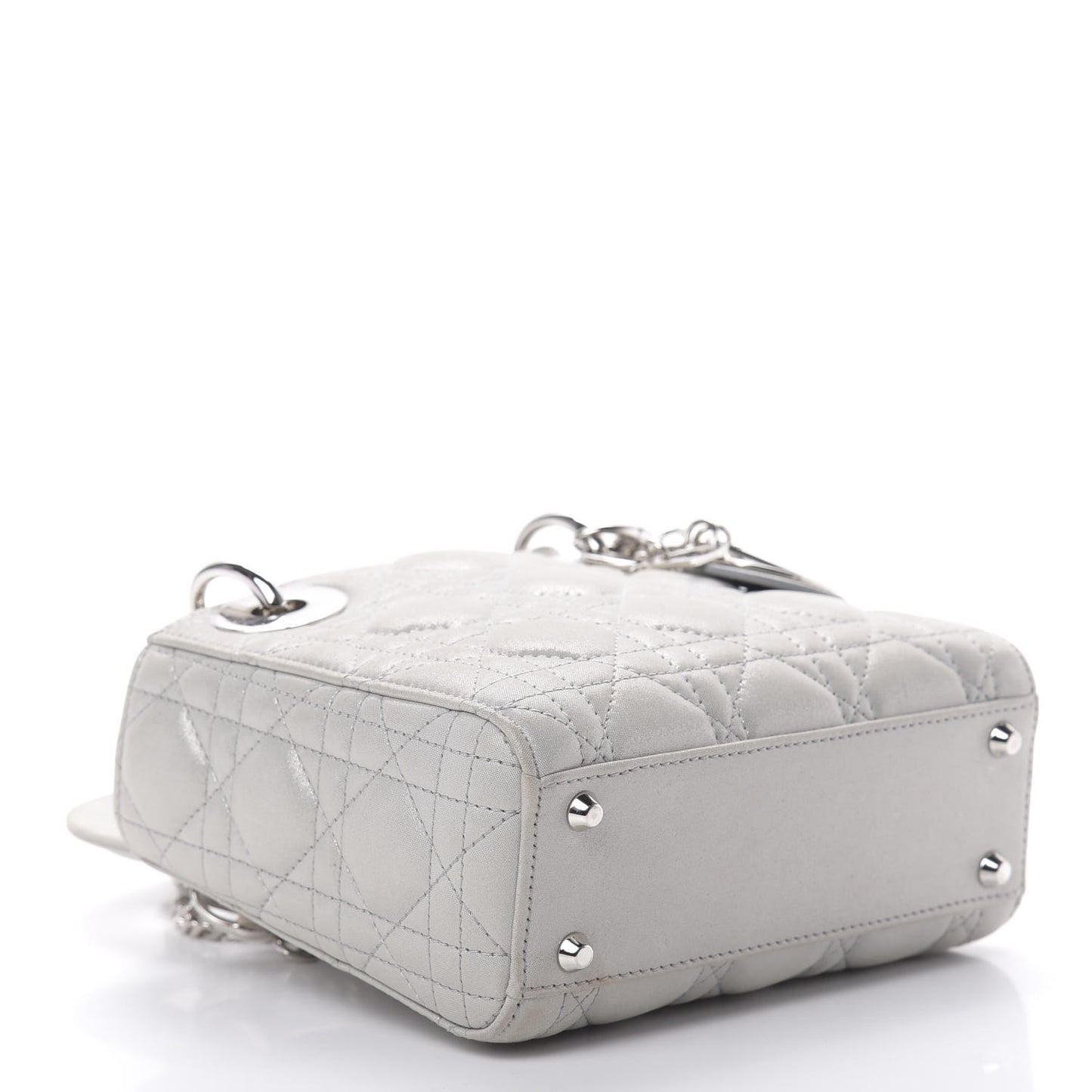 Metallic Lambskin Cannage Mini Lady Dior Silver