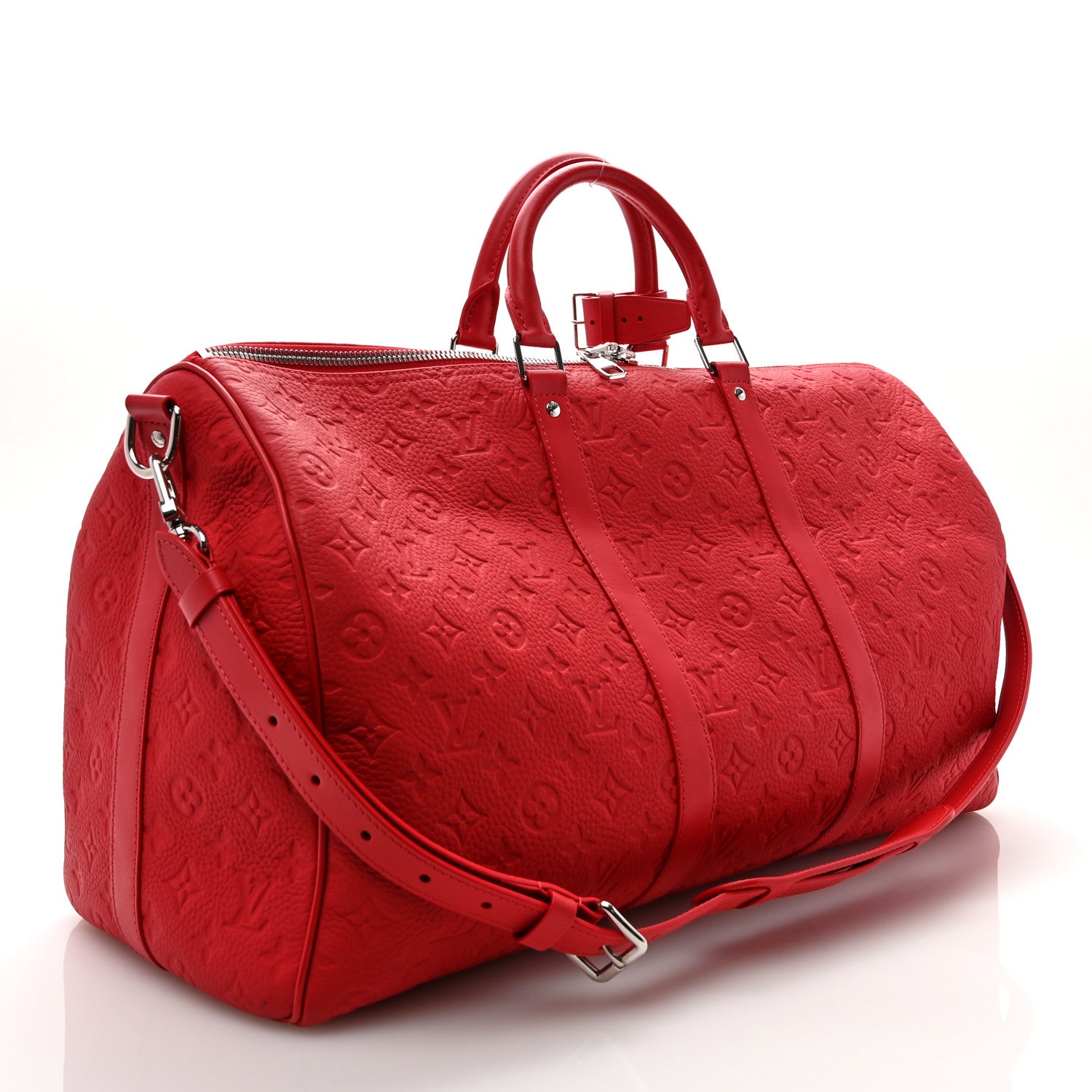 Louis Vuitton Taurillon Monogram Keepall Bandouliere 50 Sari Red 2 of 8