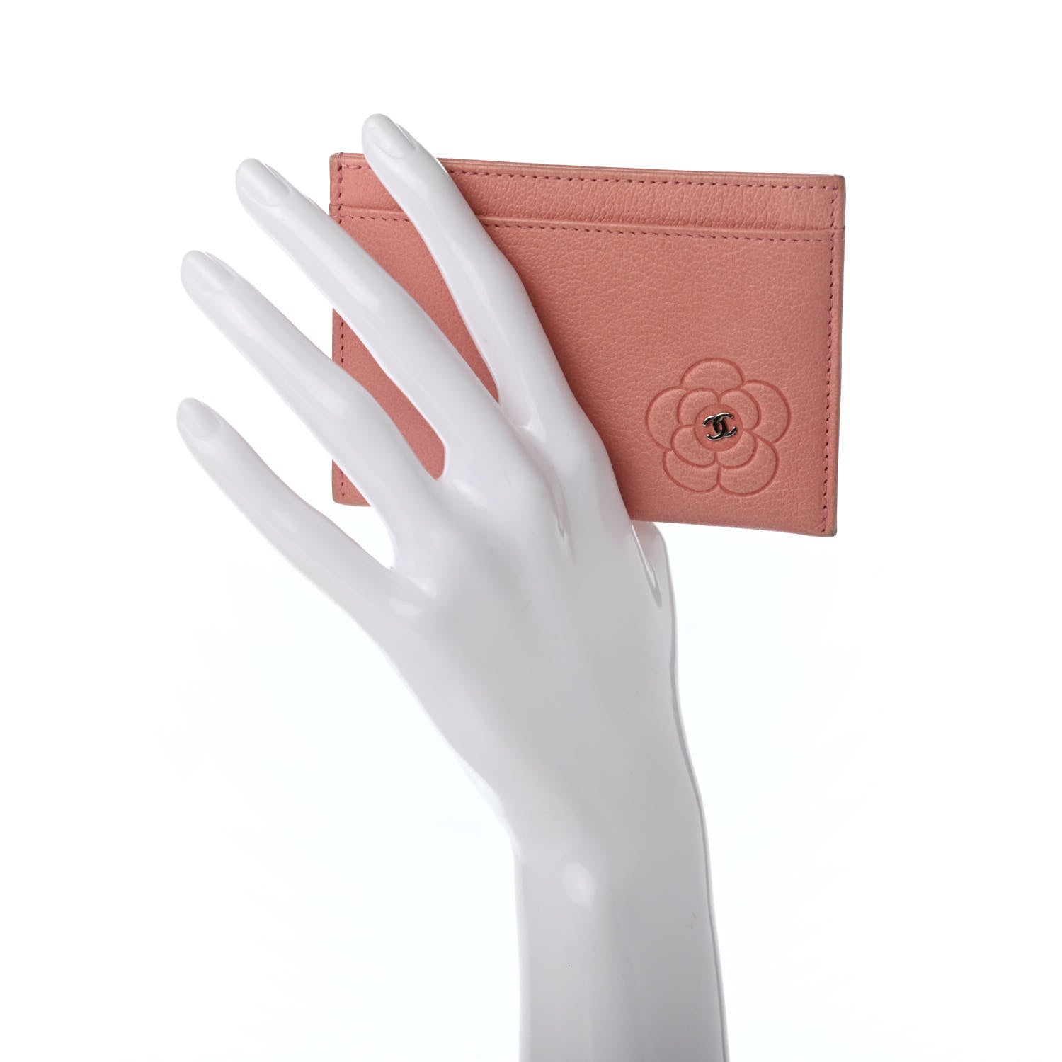 Chanel Goatskin Camellia Embossed Card Holder Pink 2 of 12