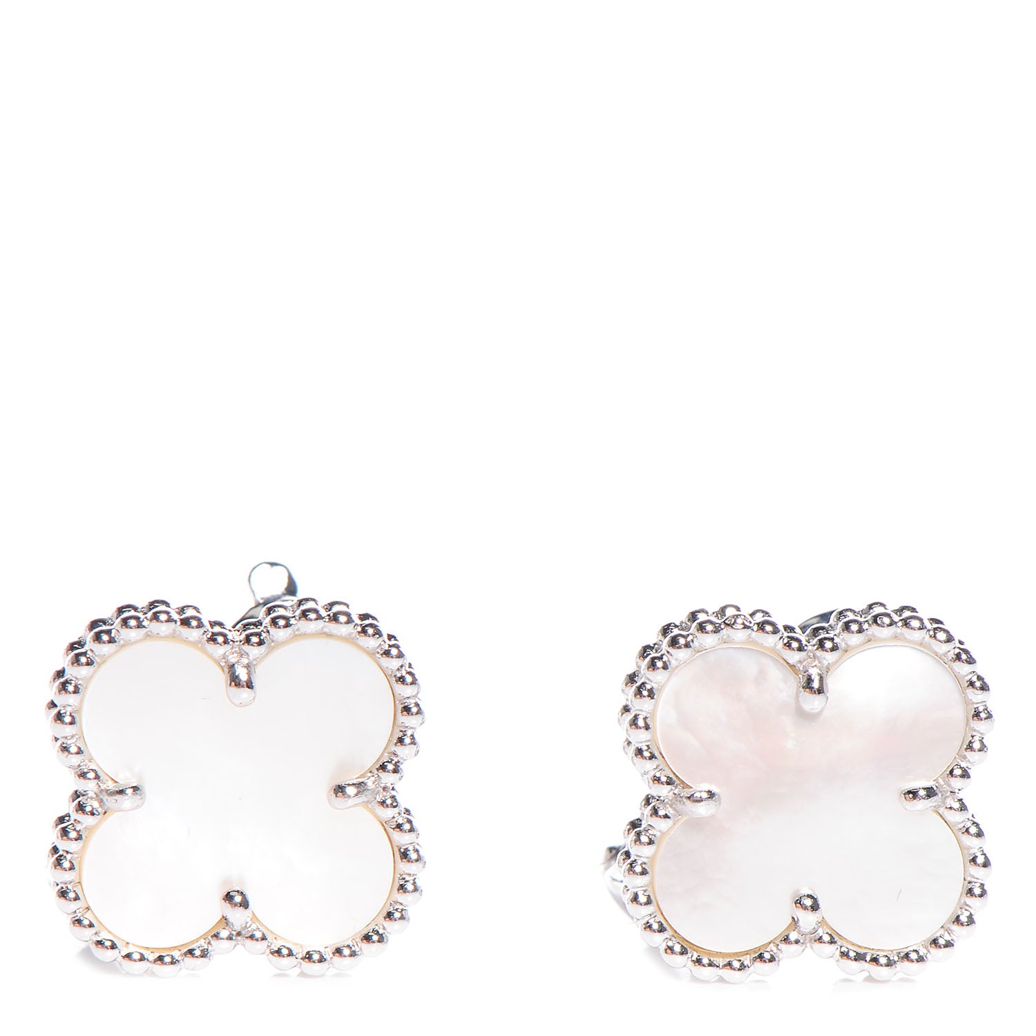 Van Cleef & Arpels 18K White Gold Mother of Pearl Vintage Alhambra Earrings 1 of 5