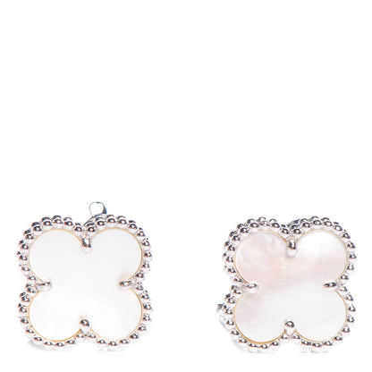 Van Cleef & Arpels 18K White Gold Mother of Pearl Vintage Alhambra Earrings 1 of 5