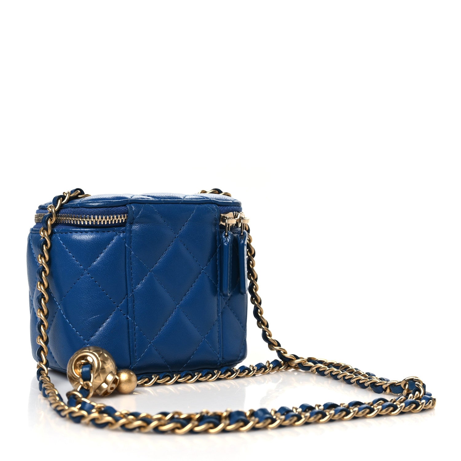 Chanel Lambskin Quilted Pearl Crush Mini Vanity Case With Chain Blue 3 of 10