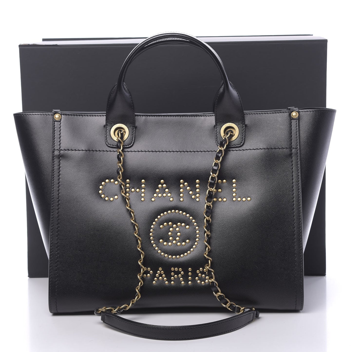 Caviar Small Studded Deauville Tote Black
