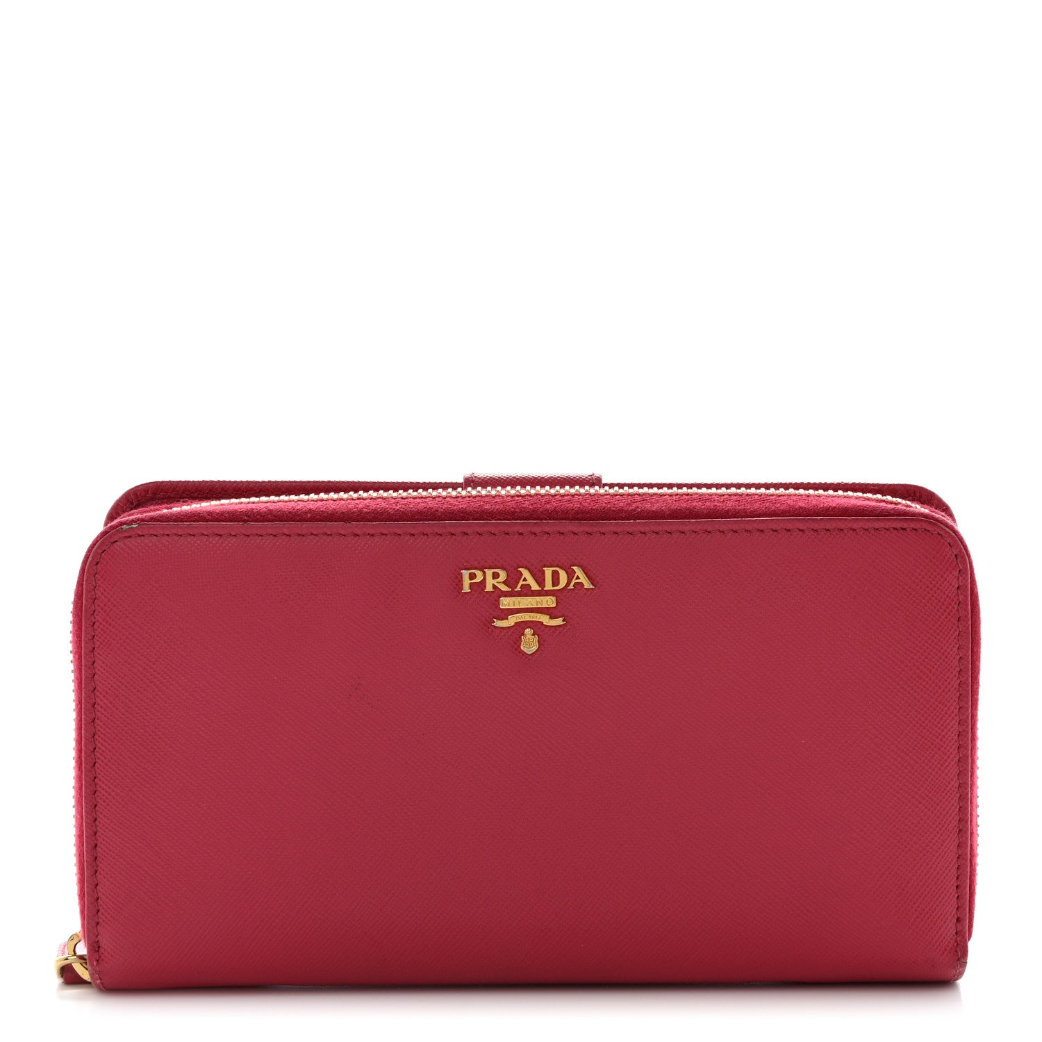 Prada Saffiano Metal Zip Around Organizer Wallet Peonia 1 of 12