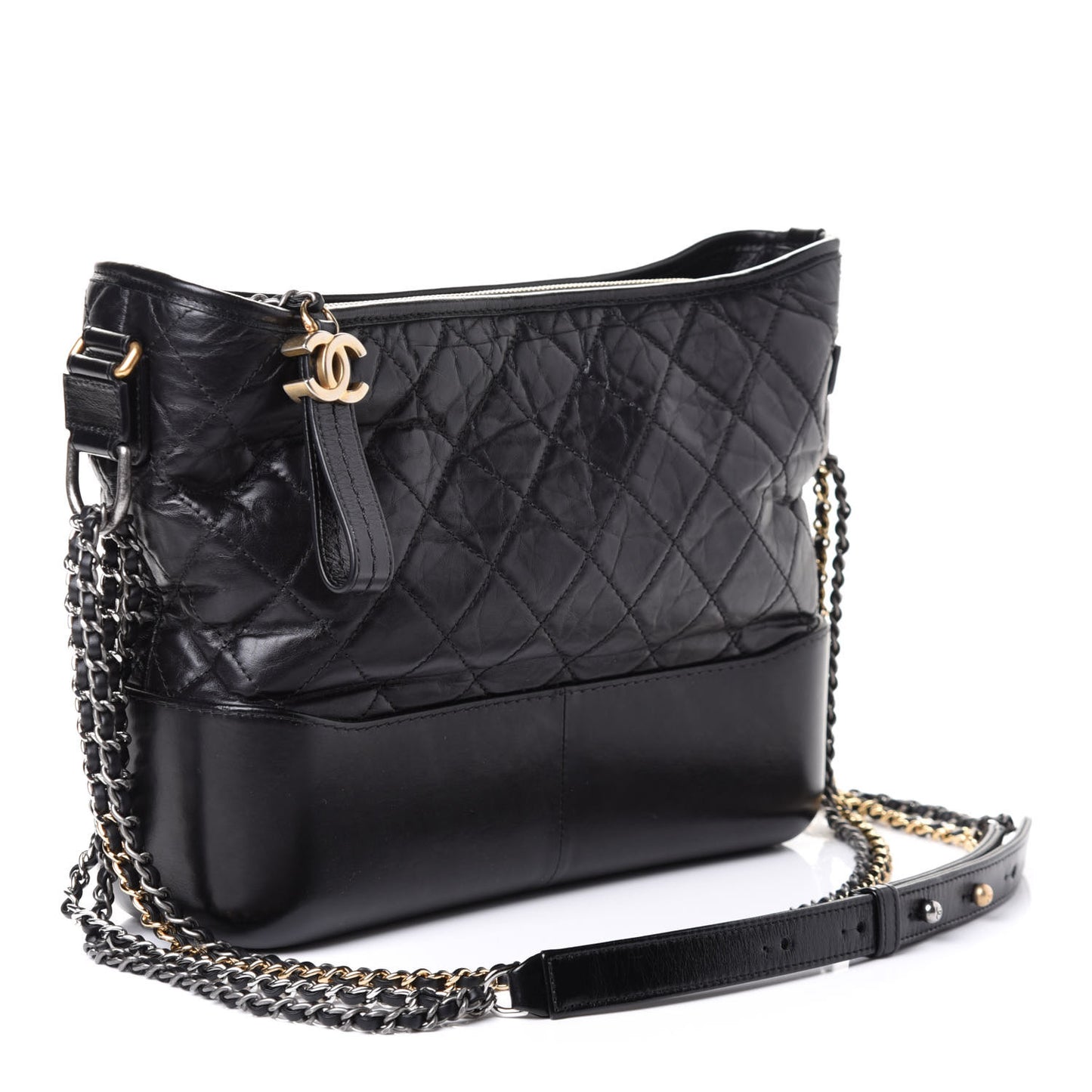 Aged Calfskin Quilted Medium Gabrielle Hobo Black