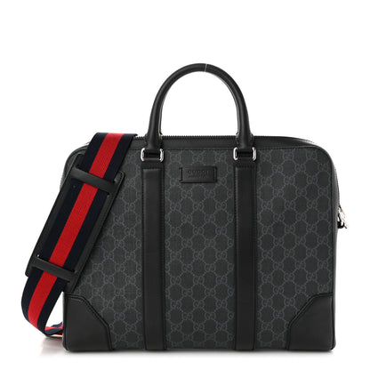Gucci GG Supreme Monogram Appia Calfskin Web Briefcase Black 1 of 10