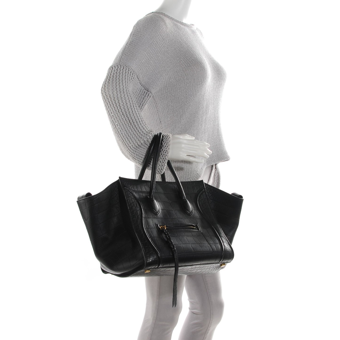 Crocodile Embossed Calfskin Medium Phantom Luggage Black