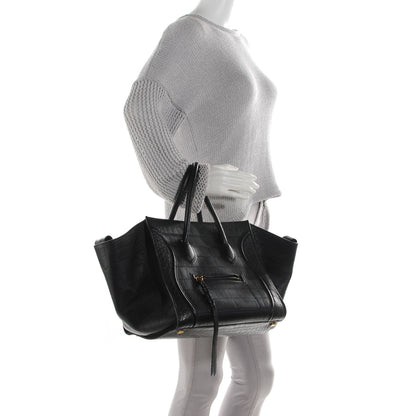 Celine Crocodile Embossed Calfskin Medium Phantom Luggage Black 2 of 9