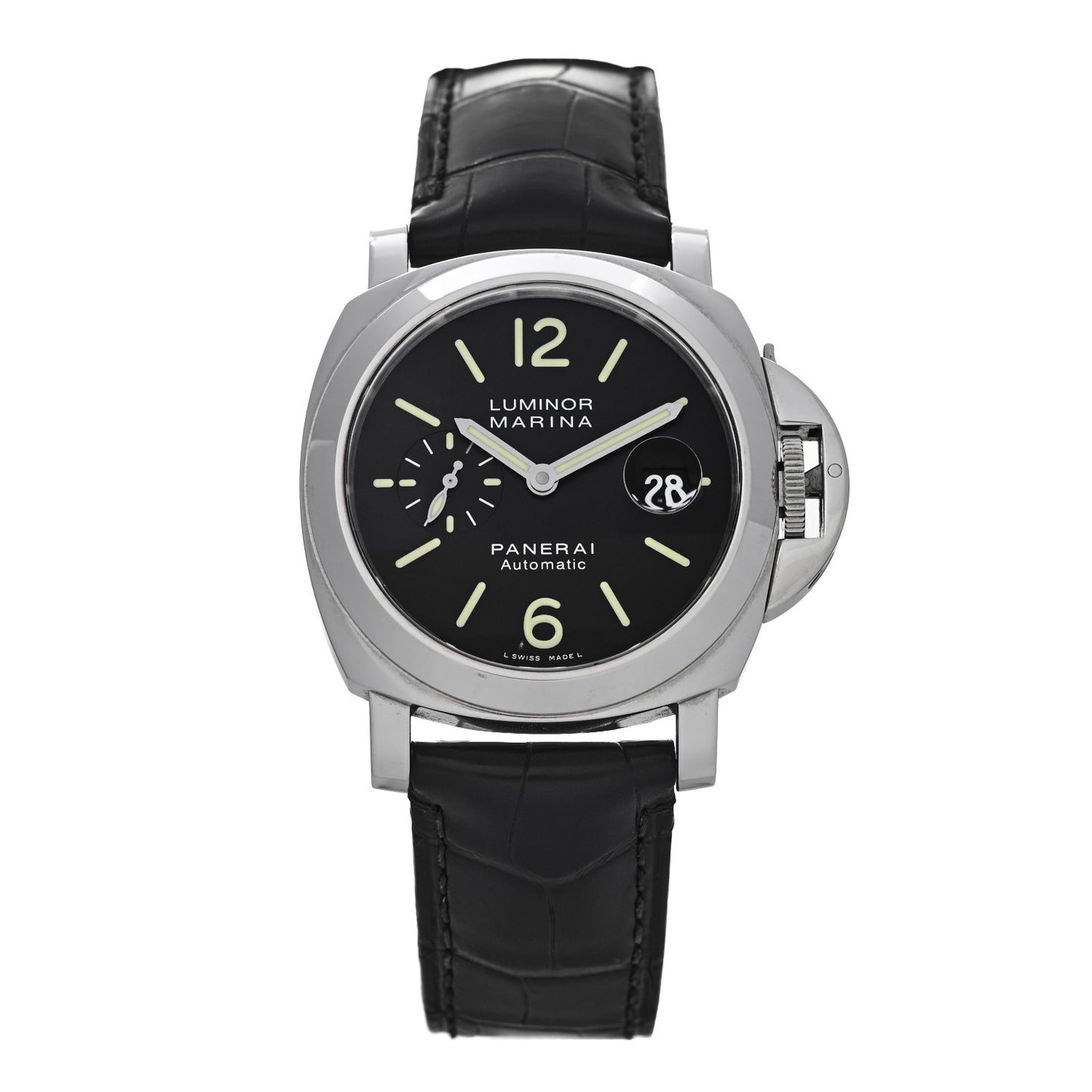 Stainless Steel Alligator 45mm Luminor Marina Automatic Watch Black PAM00104