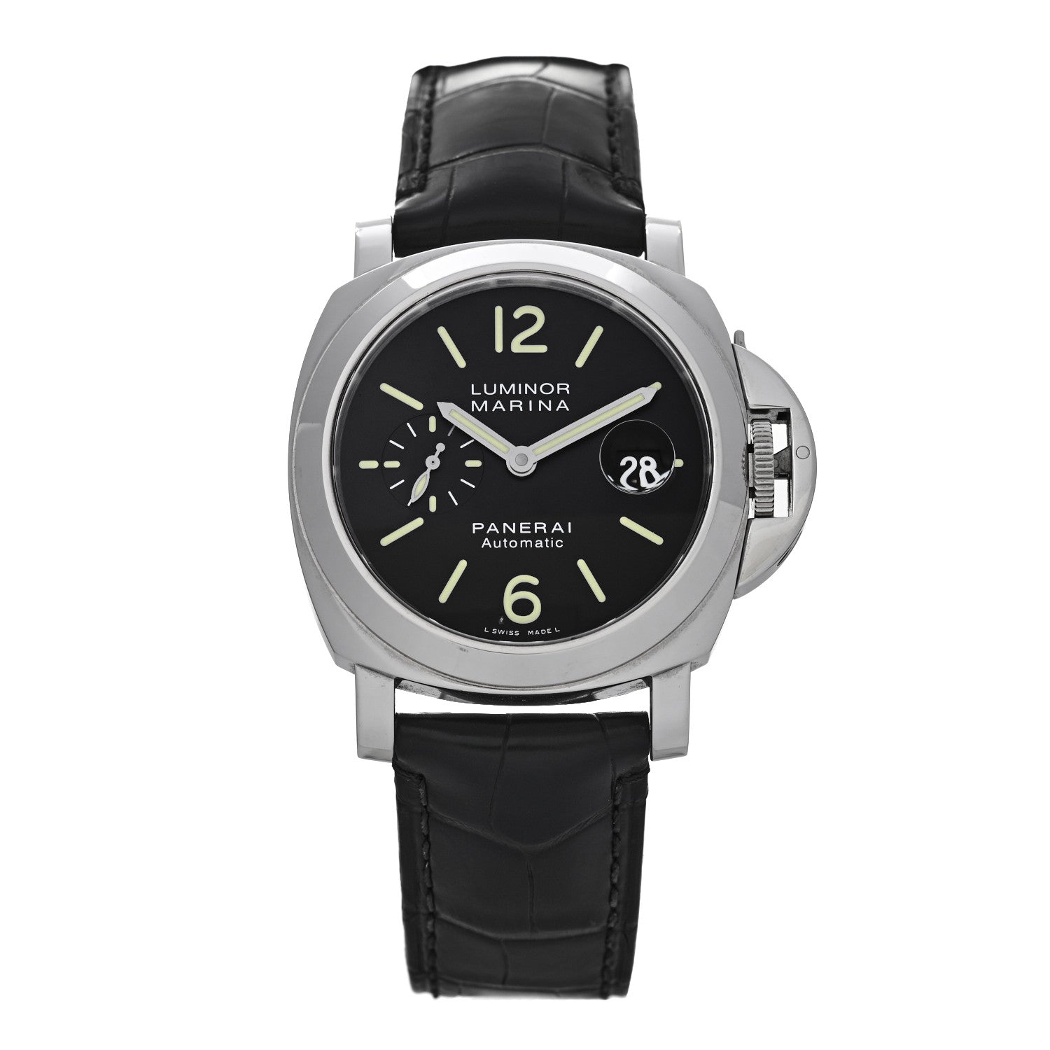 Panerai Stainless Steel Alligator 45mm Luminor Marina Automatic Watch Black PAM00104 1 of 4