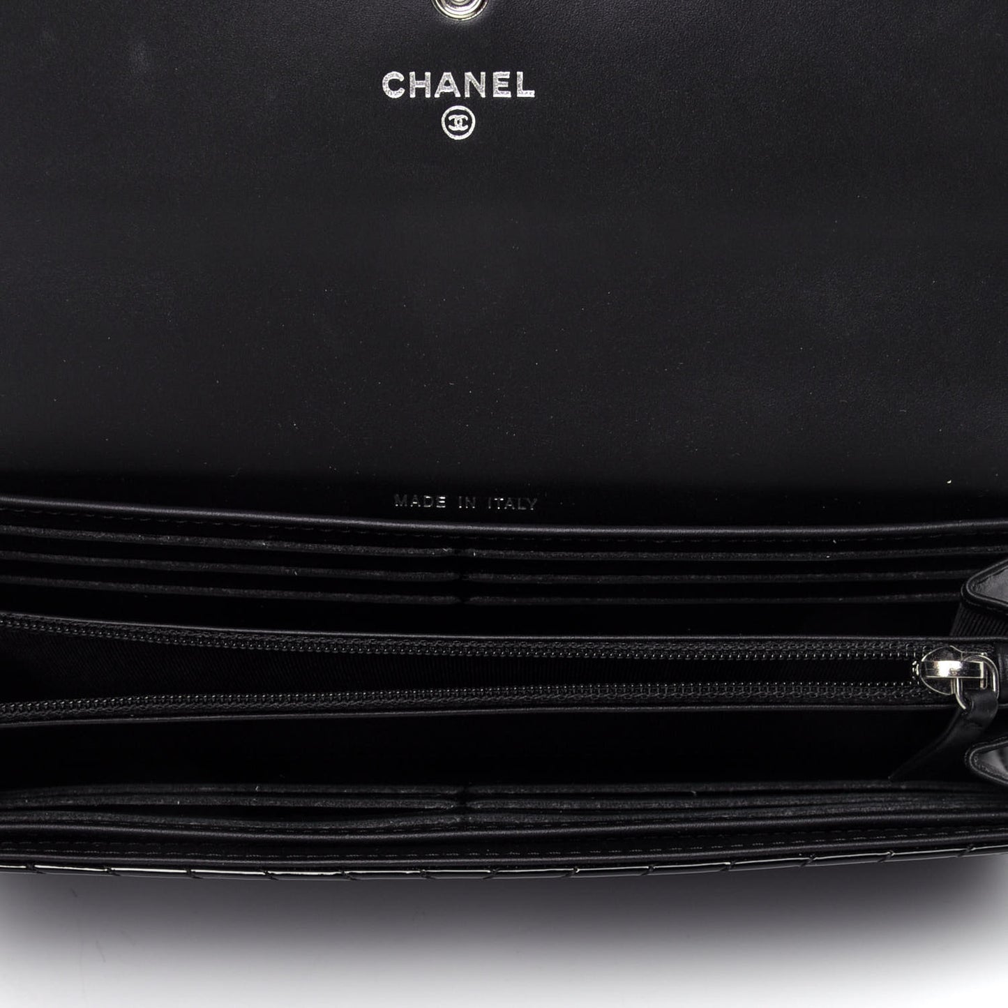 Patent Chevron Quilted Large Gusset Flap Wallet Black