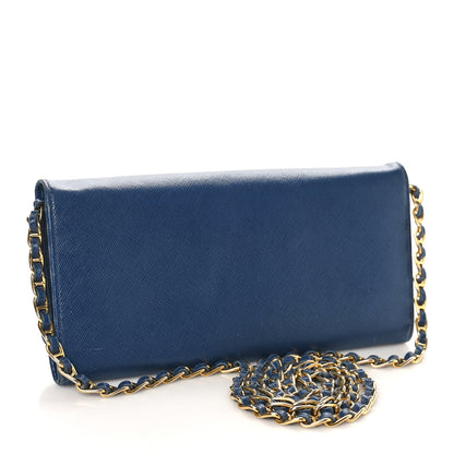 Prada Saffiano Metal Oro Chain Wallet Bleutte 3 of 13