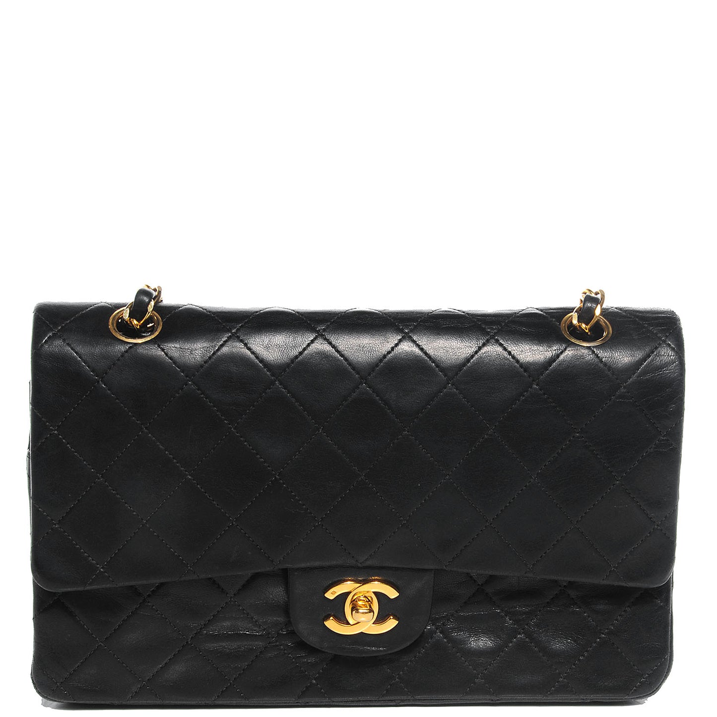Lambskin Medium Double Flap Black