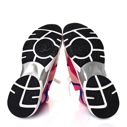 Chanel Fabric Suede Calfskin Stretch CC Sneakers 38 Pink Red Blue 5 of 10