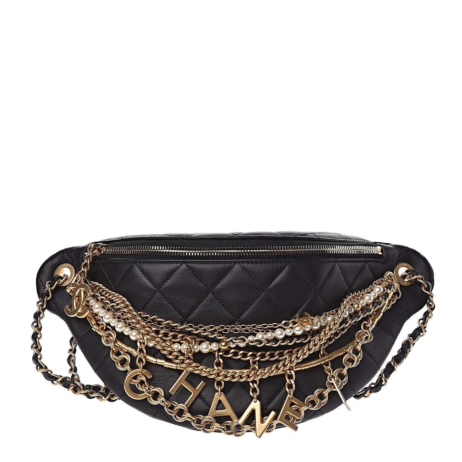 Chanel Lambskin Quilted All About Chains Waist Belt Bag Black 1 of 12