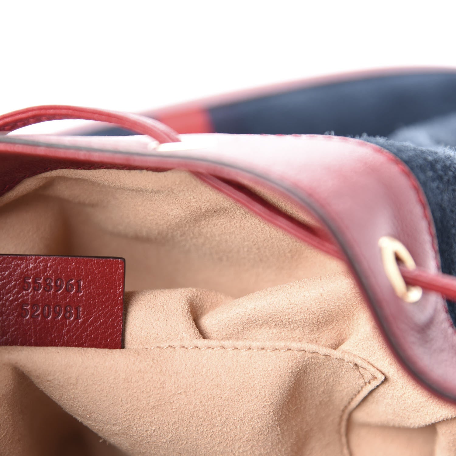 Gucci Suede Calfskin Web Medium Rajah Bucket Bag New Blue Romantic Cherry 9 of 10