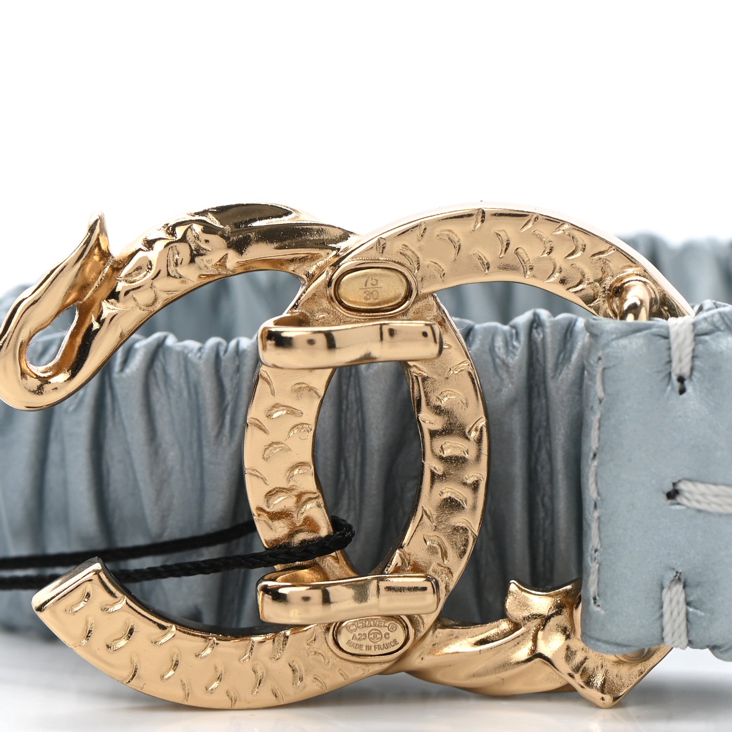Chanel Calfskin Strass Ruched CC Belt 75 30 Light Blue 4 of 5
