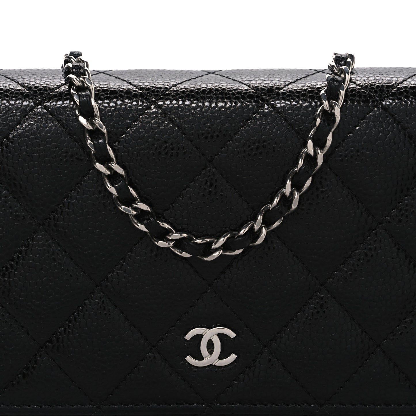 Caviar Quilted Wallet on Chain WOC Black