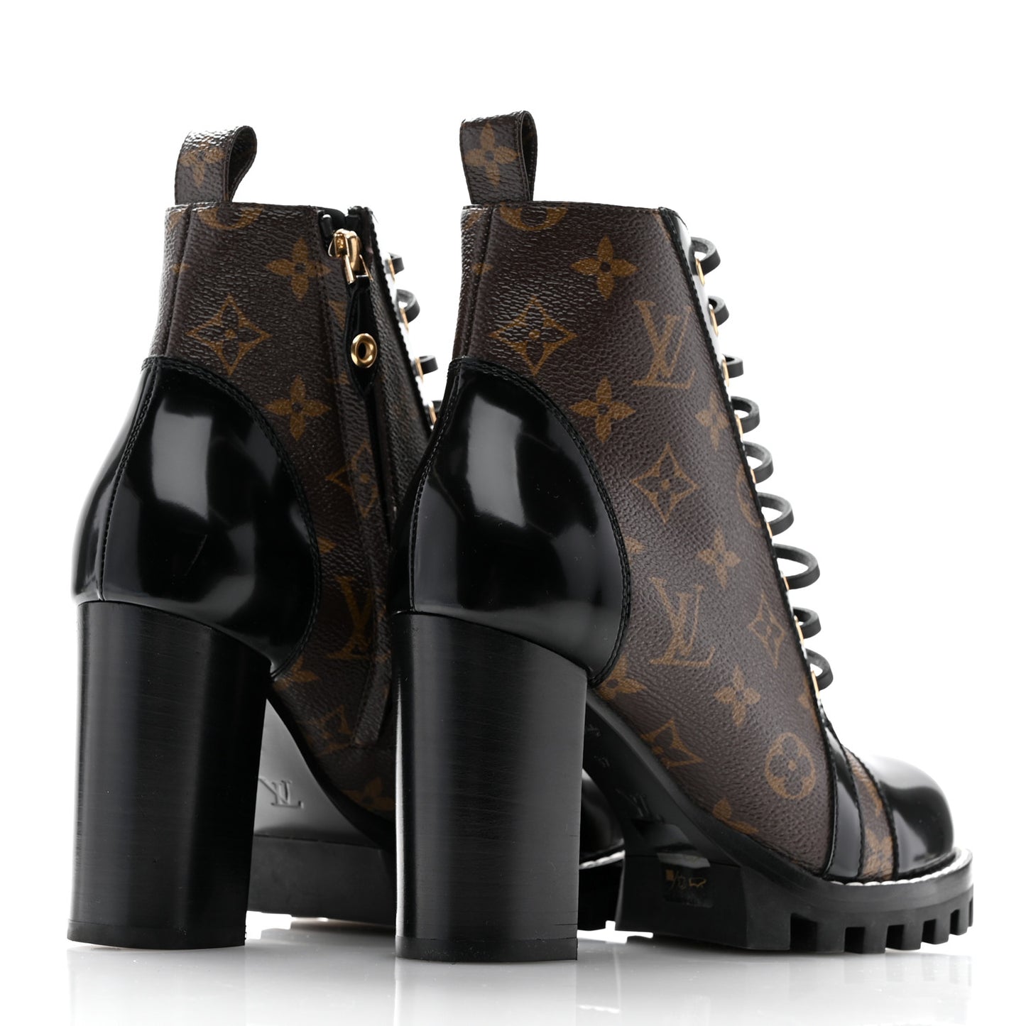 Patent Calfskin Monogram Star Trail Ankle Boots 37 Black