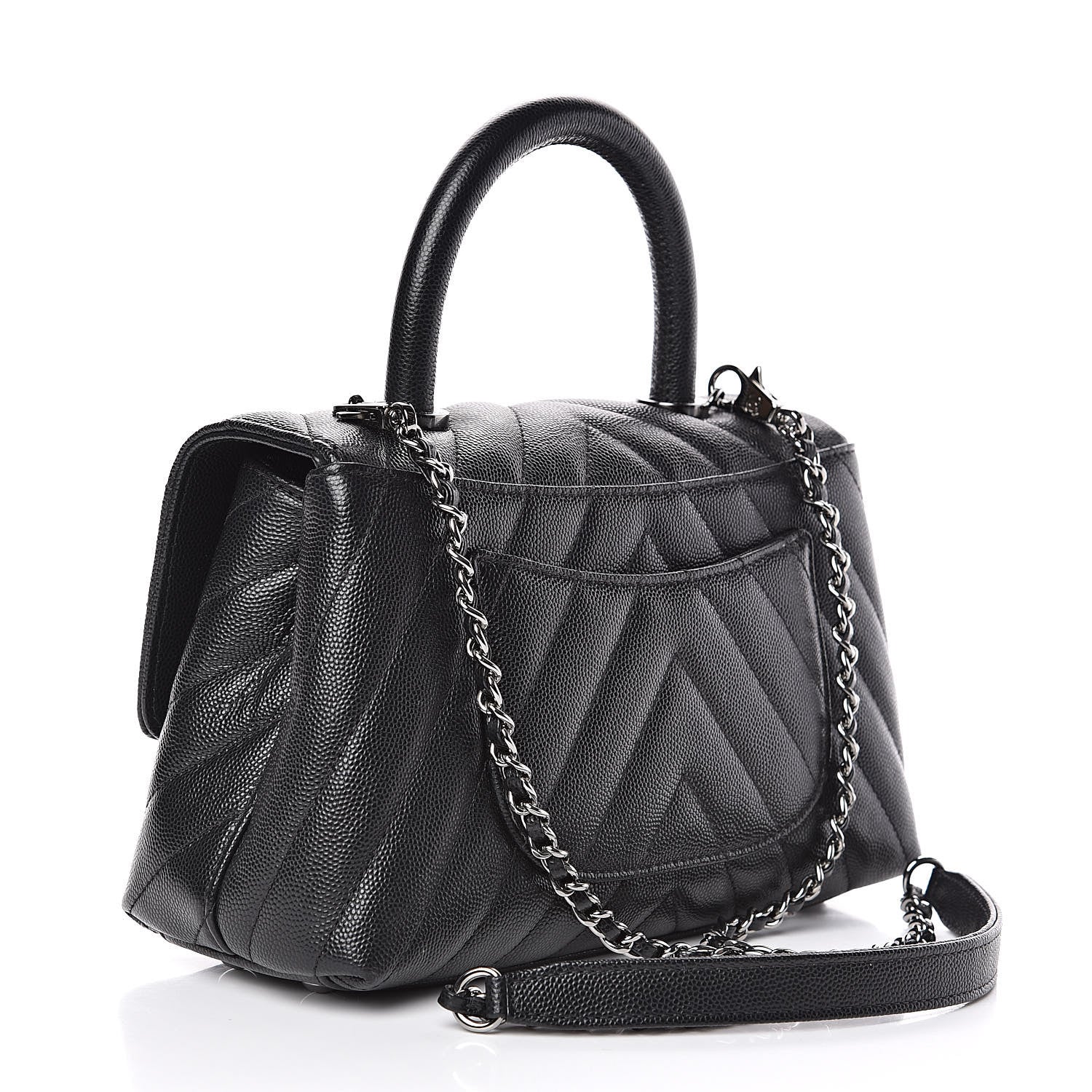 Chanel Caviar Chevron Quilted Mini Coco Handle Flap Black 3 of 12