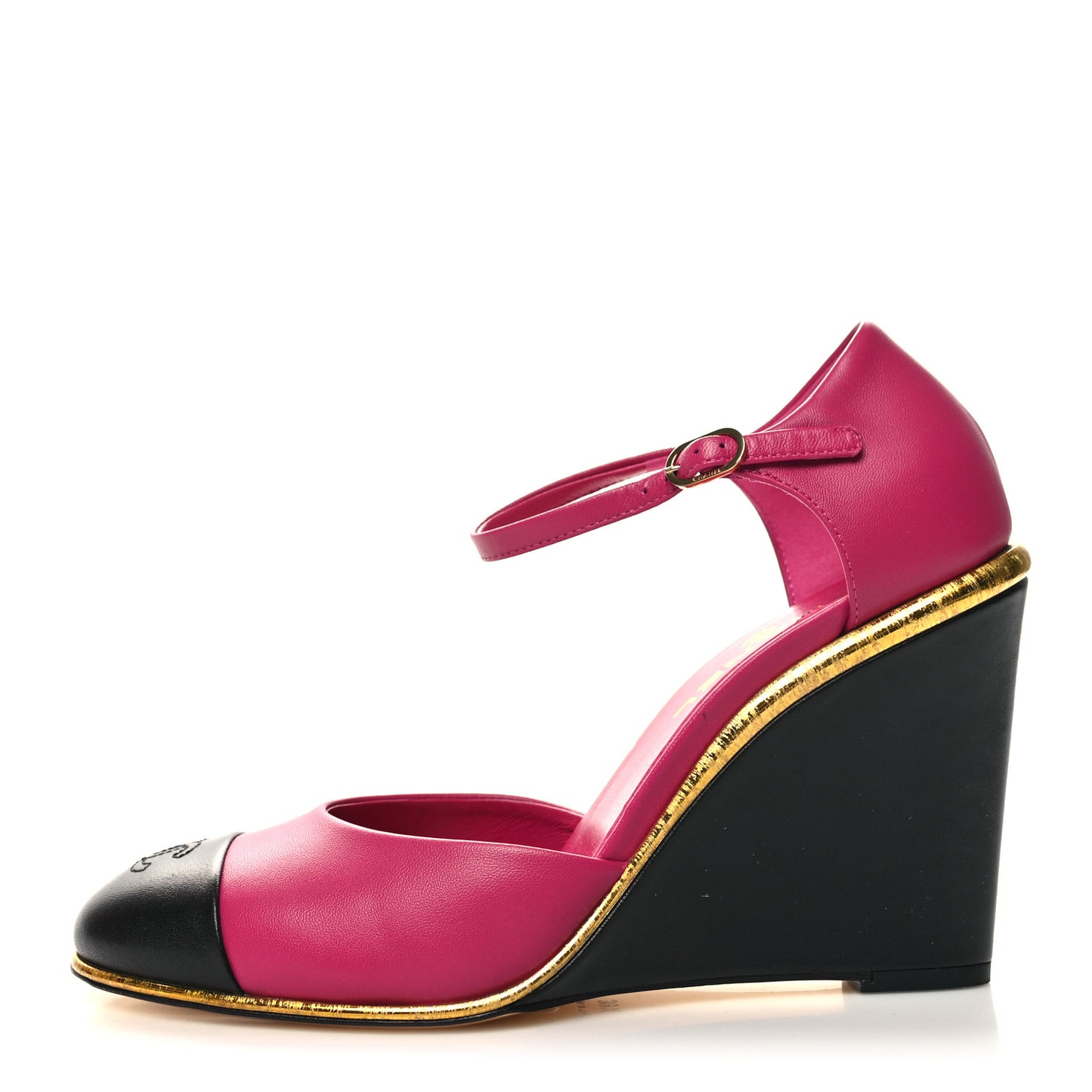Lambskin Cap Toe Open Wedge 39.5 Fuchsia Black