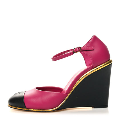 Chanel Lambskin Cap Toe Open Wedge 39.5 Fuchsia Black 1 of 9