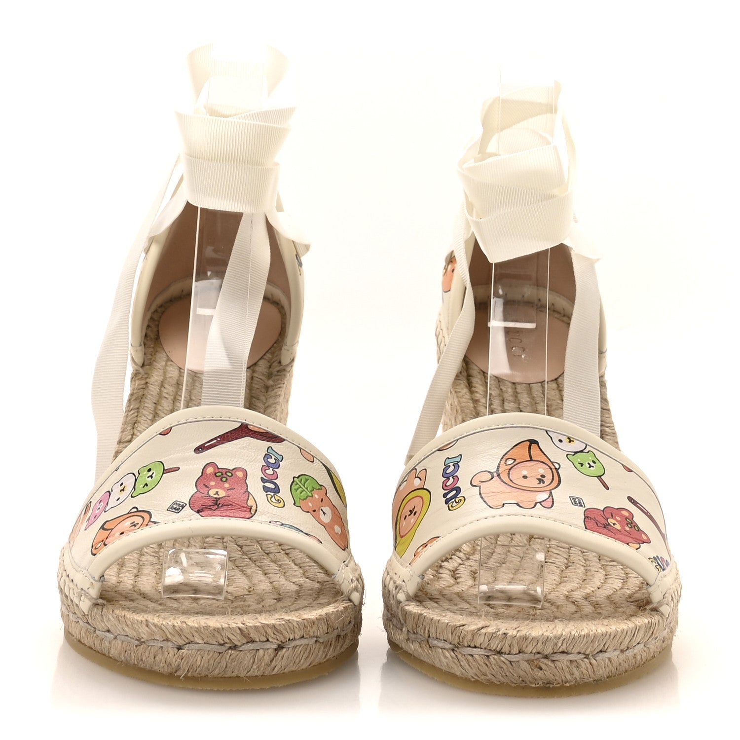 Gucci Miro Soft Calfskin Printed Ankle Wrap Platform Espadrille Wedge Sandals 38 Ivory Sushi 38 Ivory Sushi 3 of 9