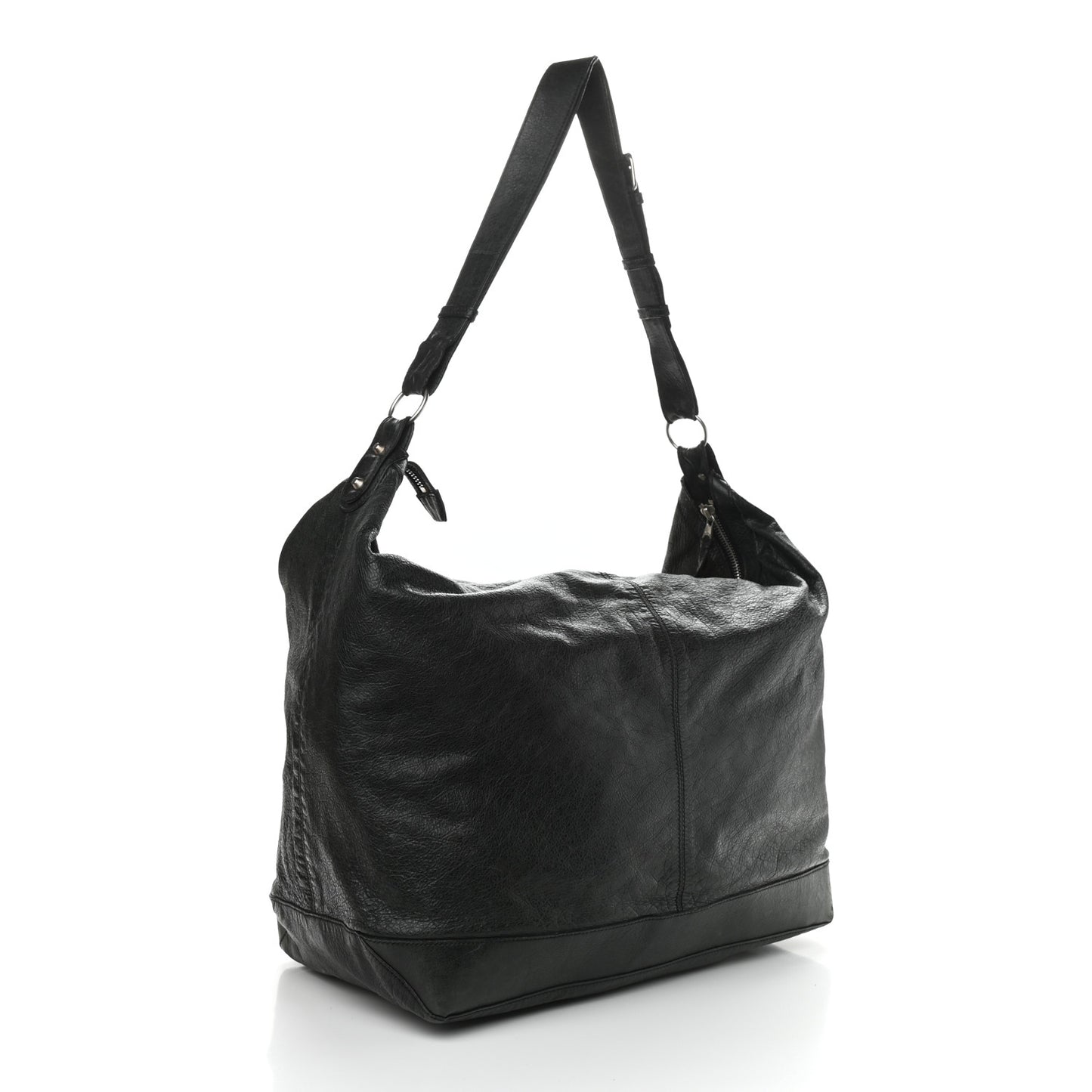 Agneau Classic Silver Hardware Courier XL Hobo Black
