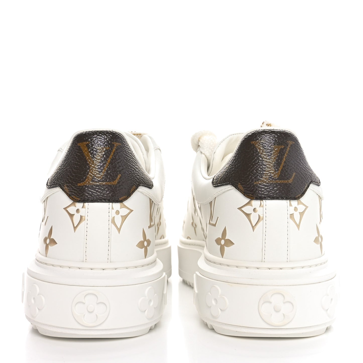 Calfskin Monogram Debossed Time Out Sneakers 37.5 White Gold
