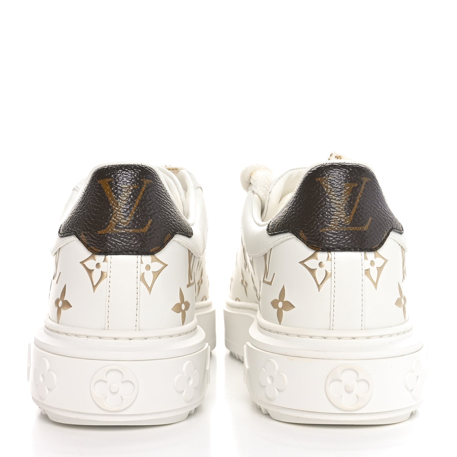 Louis Vuitton Calfskin Monogram Debossed Time Out Sneakers 37.5 White Gold 6 of 9