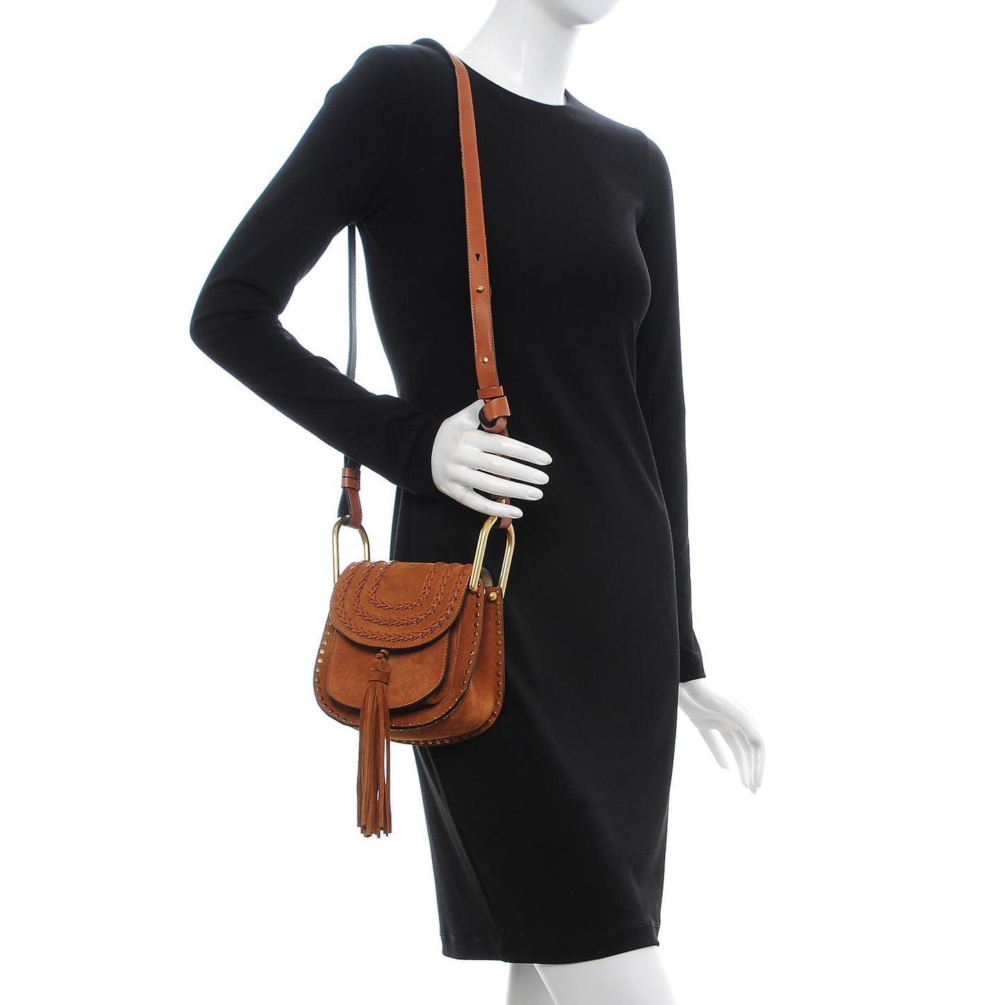 Suede Calfskin Braided SMini Hudson Shoulder Bag Caramel