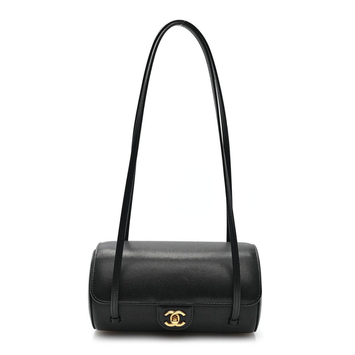 Shiny Caviar Preppy Coco Small Bowling Bag Black
