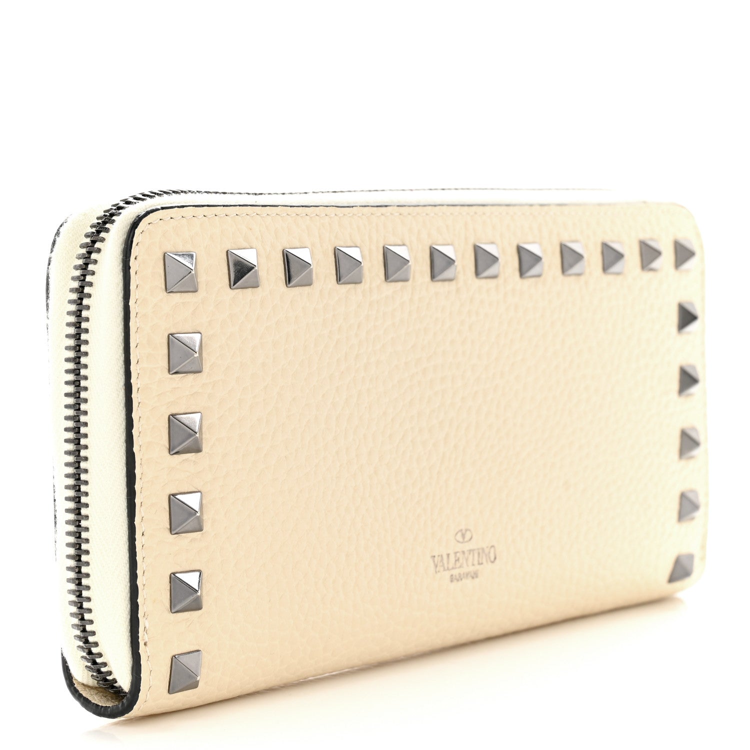 Valentino Garavani Pebbled Calfskin Rockstud Zip Around Wallet Ivory 3 of 9