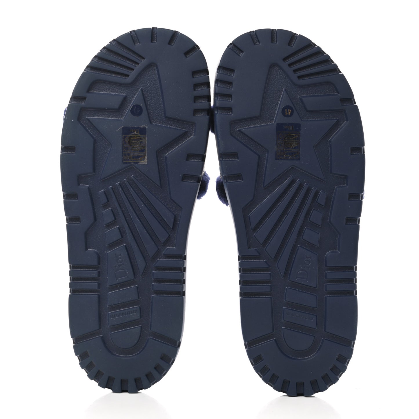 Shearling Canvas Embroidered Dway 10mm Slide Sandals 41 Deep Blue Natural