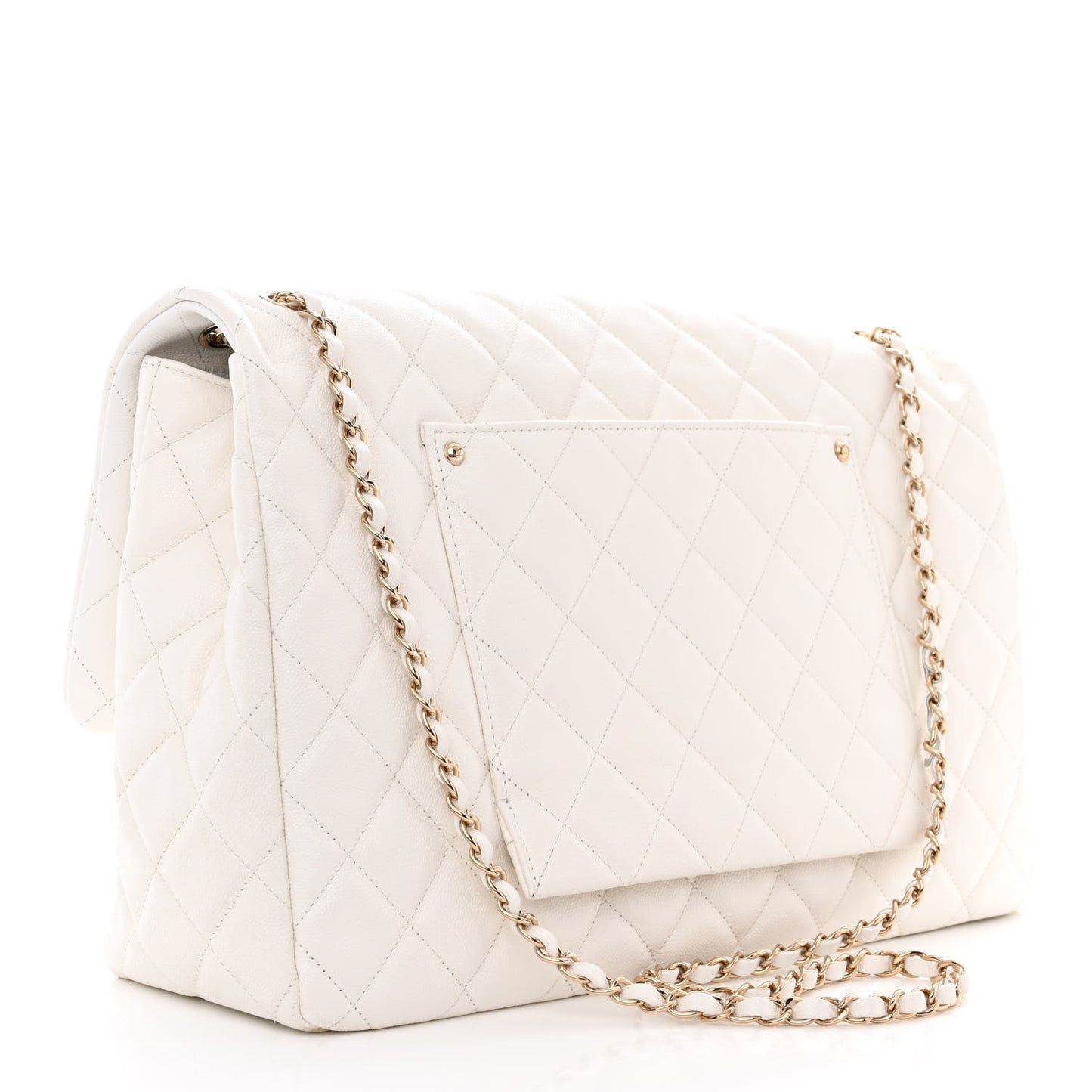 Caviar Quilted XXL Travel Flap Bag White