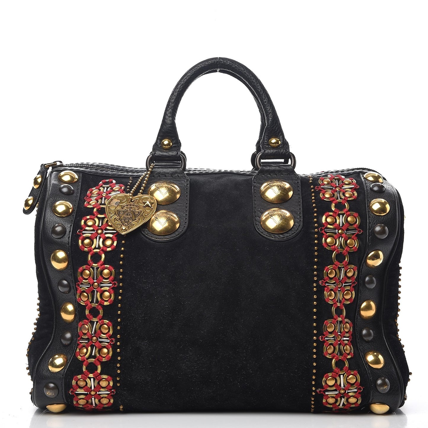 Suede Calfskin Large Babouska Studded Boston Black