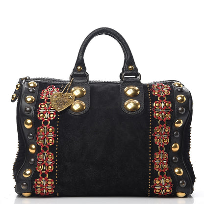 Gucci Suede Calfskin Large Babouska Studded Boston Black 1 of 15