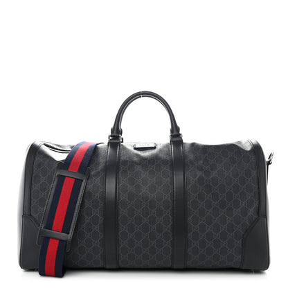 Gucci Soft GG Supreme Monogram Appia Calfskin Web Large Carry On Duffle Bag Black Grey 1 of 10