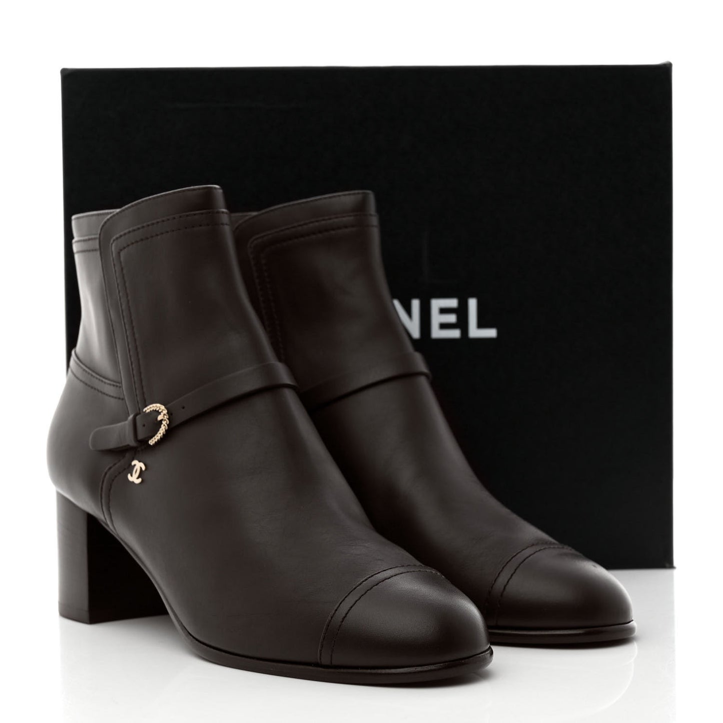 Calfskin CC Buckle Short Boots 40.5 Brown