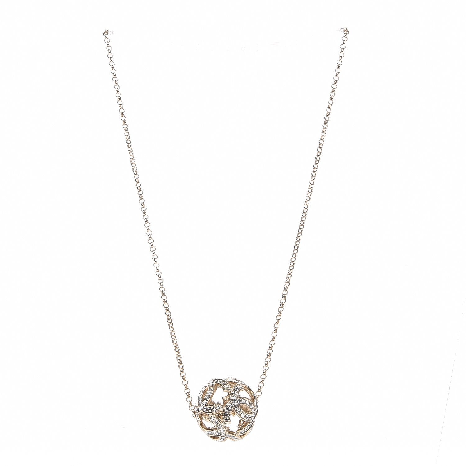 Chanel Baguette Crystal CC Ball Pendant Necklace Gold 1 of 7