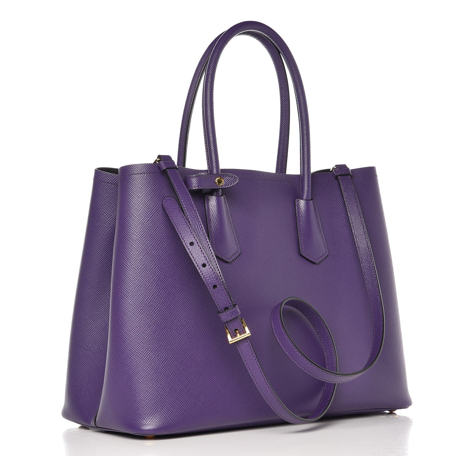 Prada Saffiano Cuir Large Double Bag Viola Nero Black 4 of 8