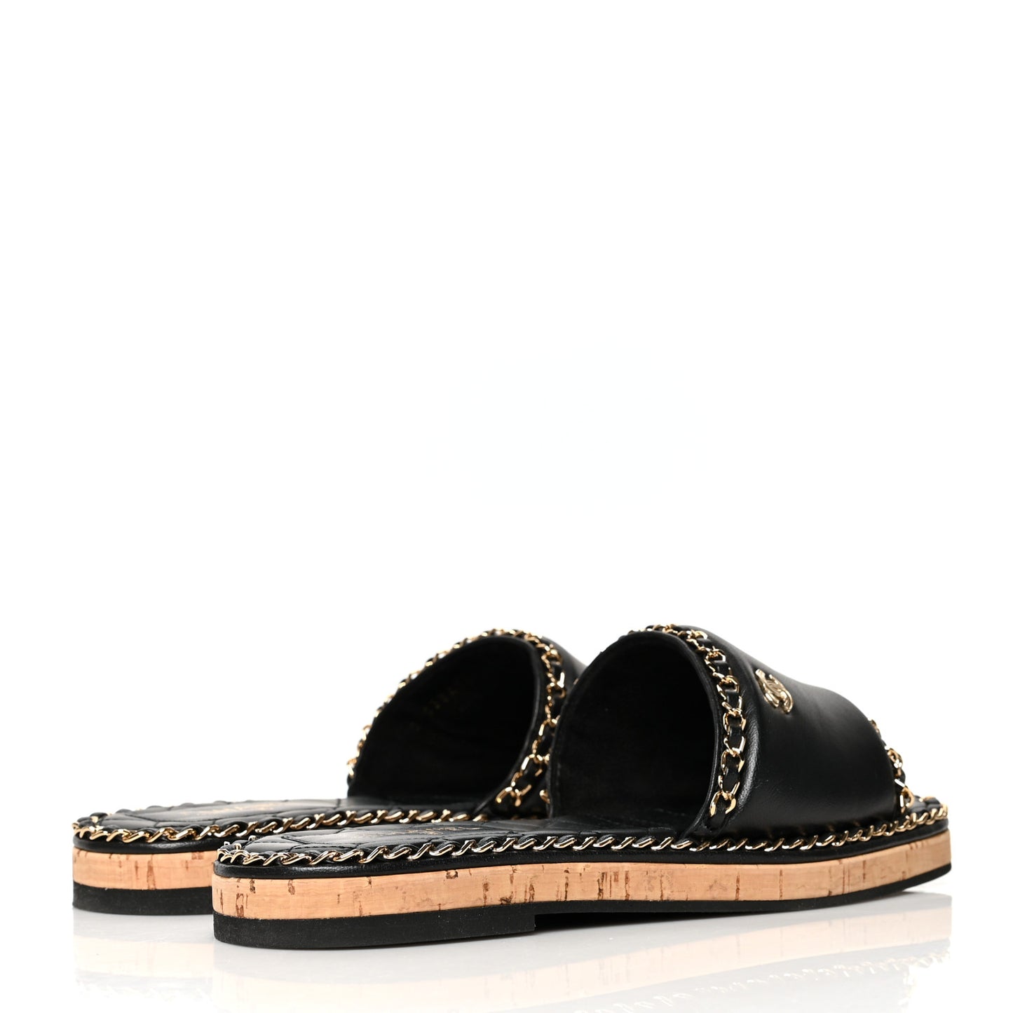 Lambskin Chain Cork Slide Sandals 39 Black