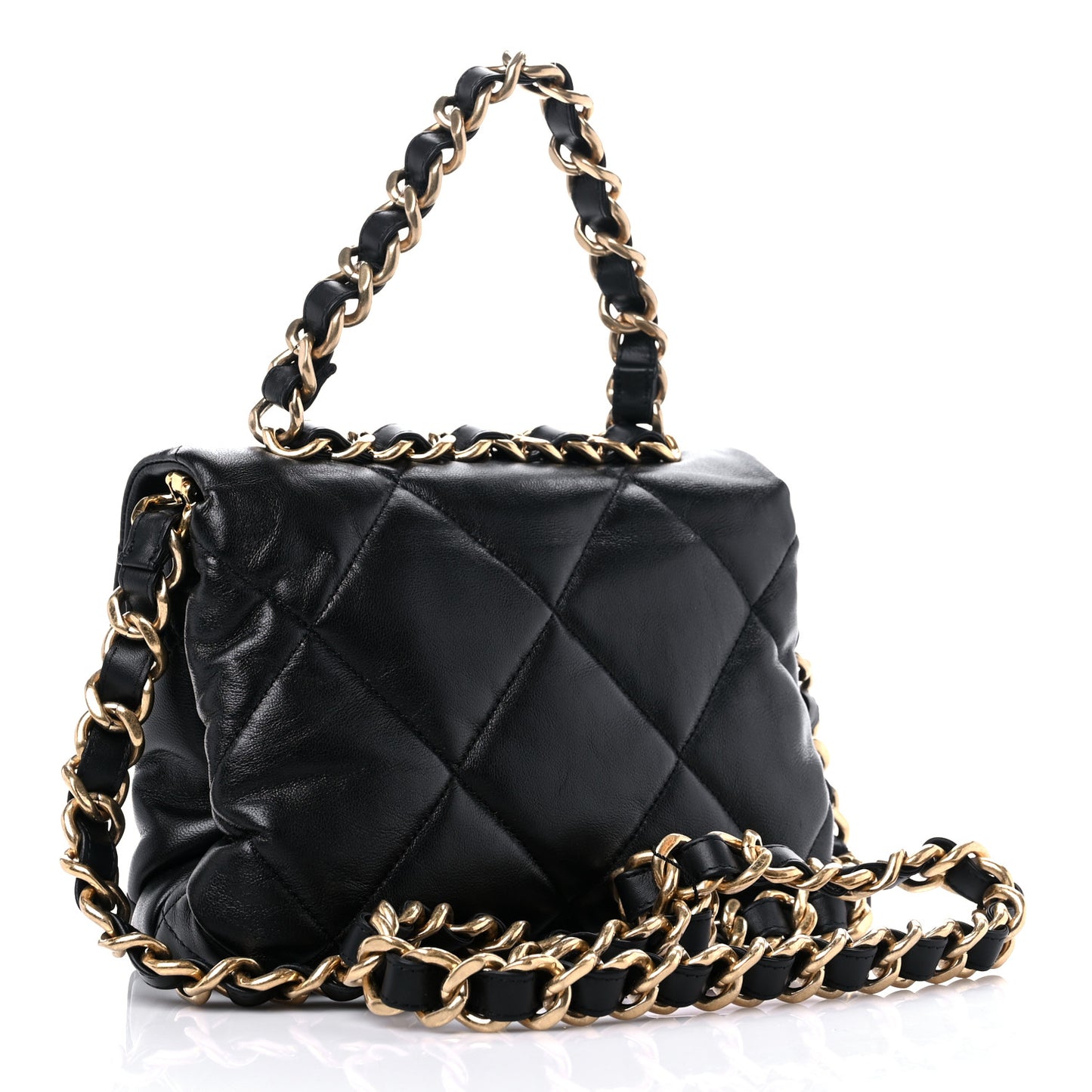 Lambskin Quilted Small Chain Top Handle Flap Black