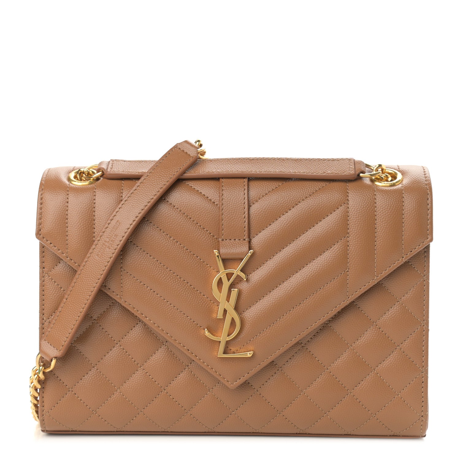 Saint Laurent Grain De Poudre Textured Mixed Matelasse Triquilt Medium Monogram Satchel Tan 1 of 10