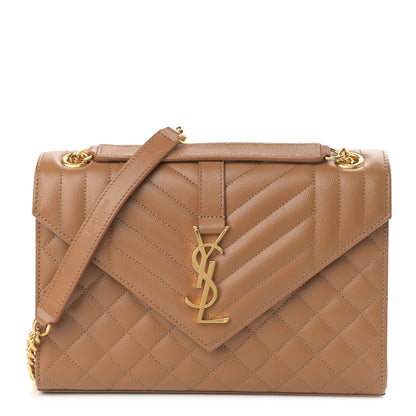 Saint Laurent Grain De Poudre Textured Mixed Matelasse Triquilt Medium Monogram Satchel Tan 1 of 10
