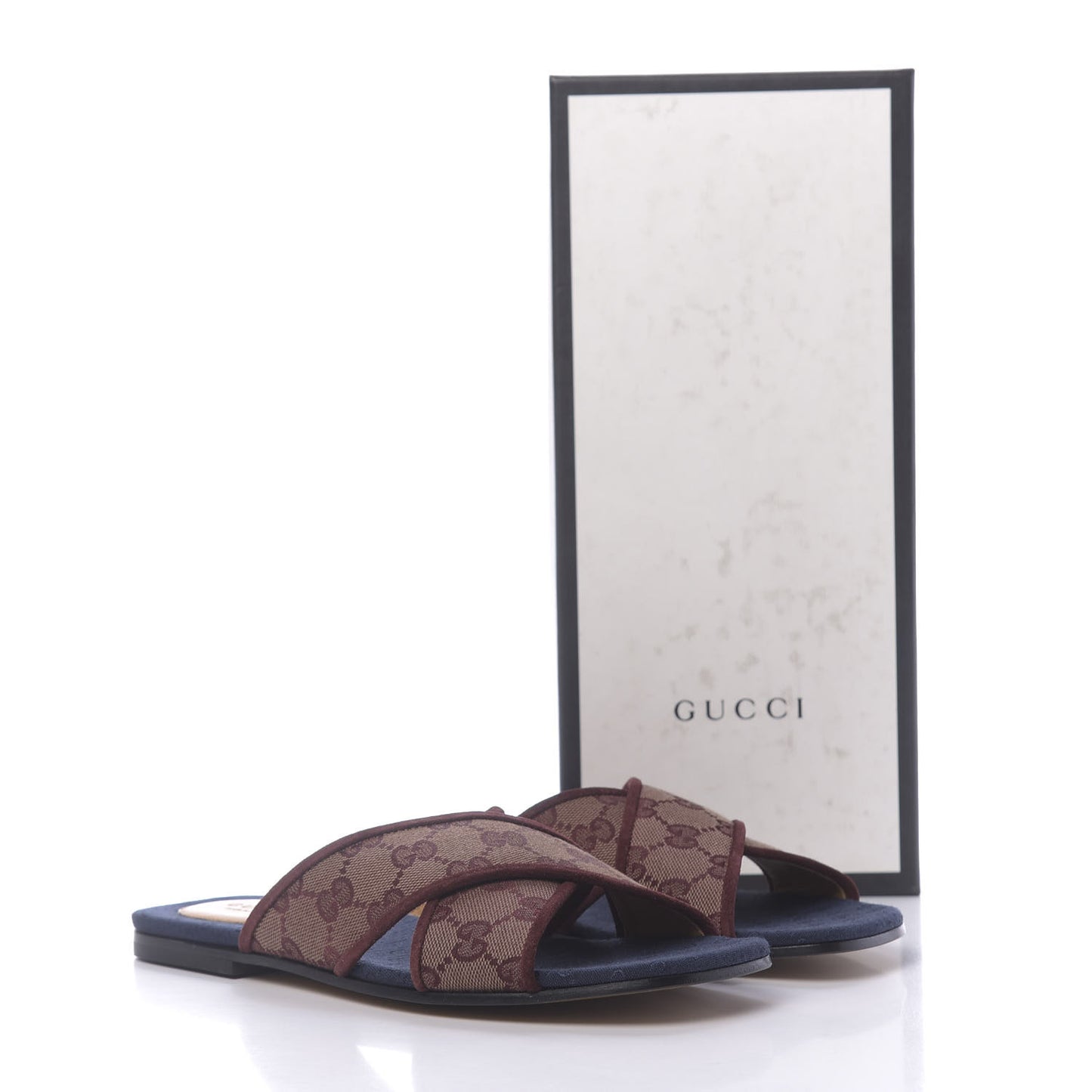 Canvas GG Monogram Womens Criss Cross Slide Sandals 37 Sahara Rubino Chardonnay