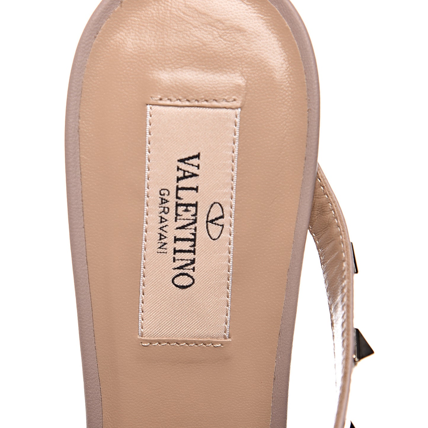 Pebbled Calfskin Rockstud Cross Strap 50mm Mules 38.5 Poudre