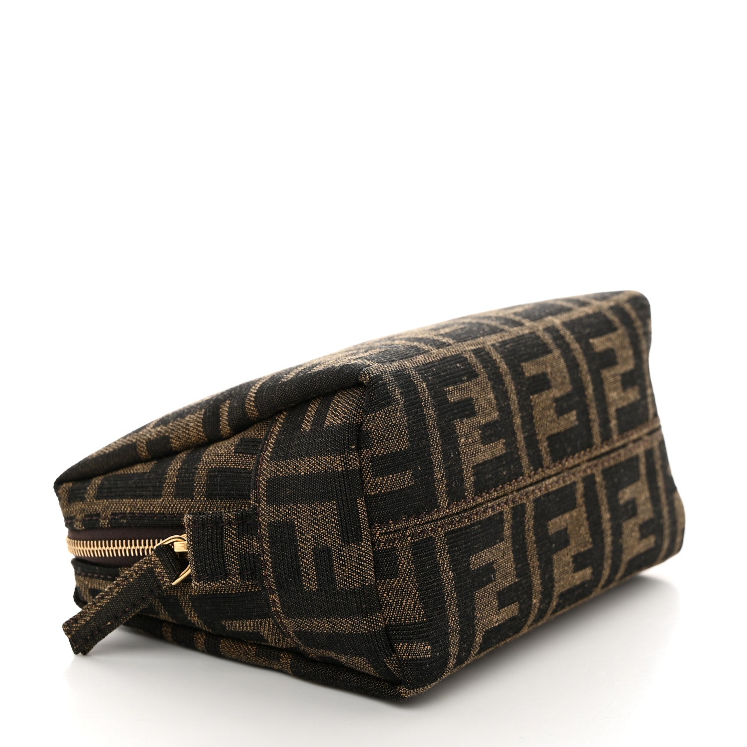 Fendi Fabric Jacquard FF 1974 Small Trapezoid Beauty Pouch Tobacco Moro Black 4 of 9