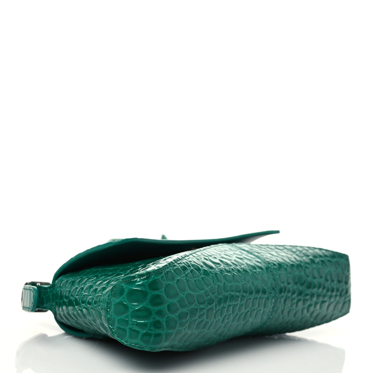 Shiny Super Supple Calfskin Crocodile Embossed Small XX Flap Stretch Bag Jade
